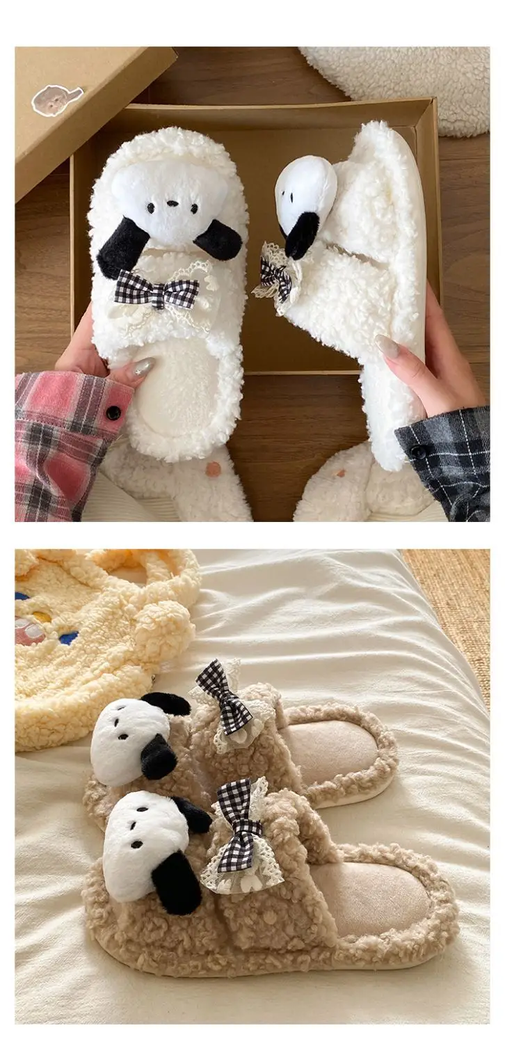 Winter Furry Bow Pacha Dog Flats for Women — feature 19