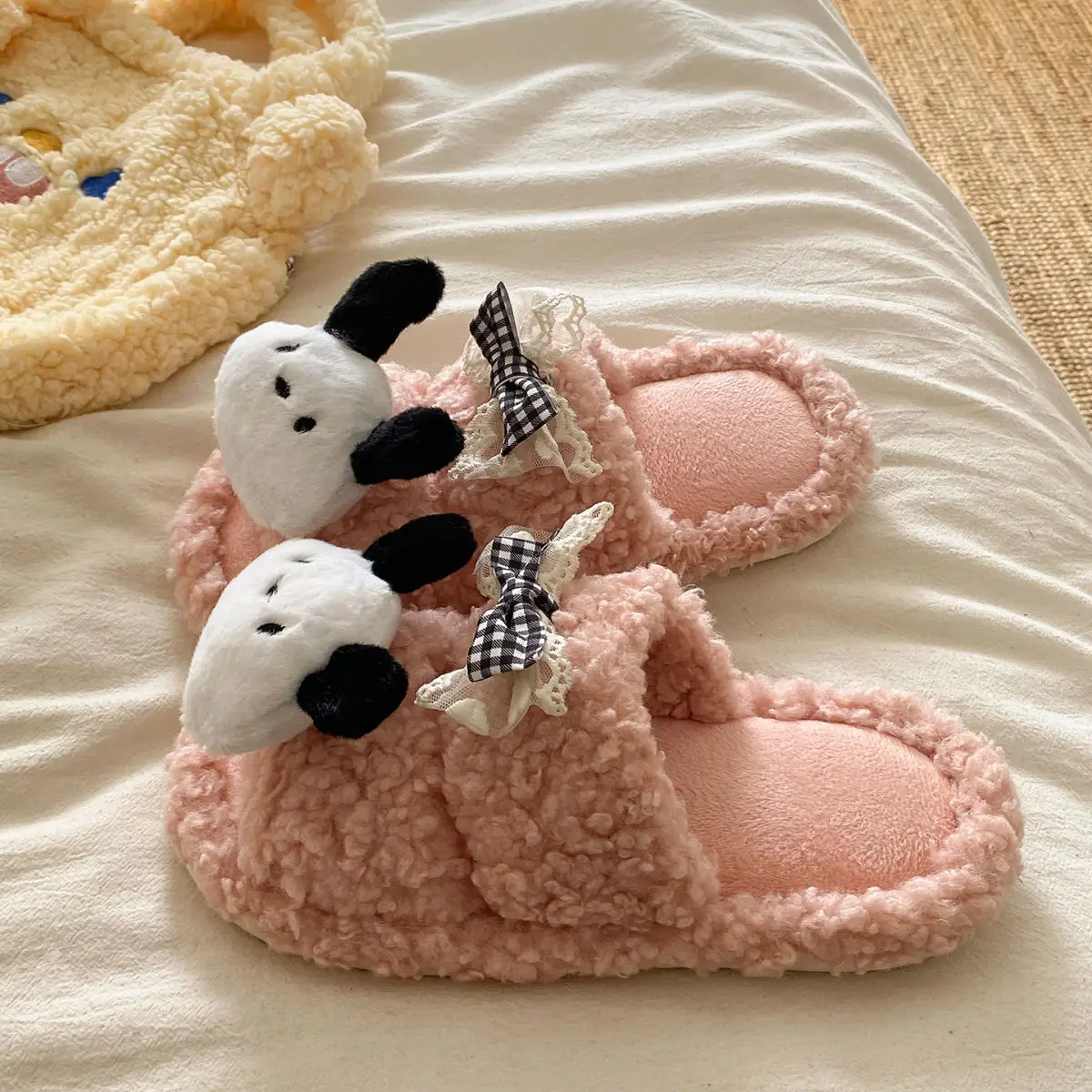 Winter Furry Bow Pacha Dog Flats for Women — feature 22