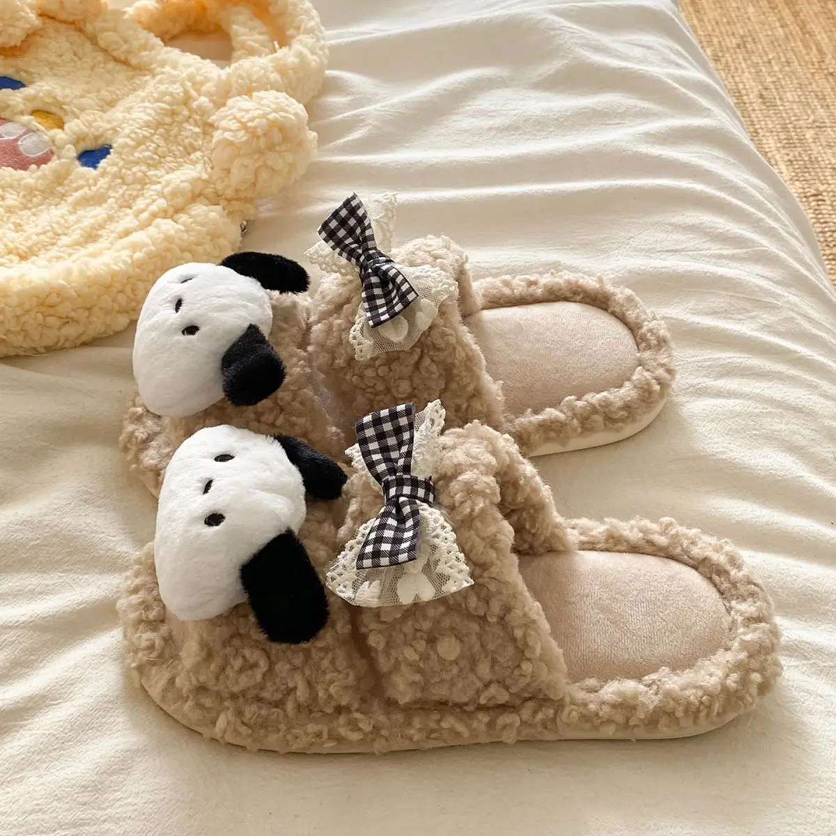 Winter Furry Bow Pacha Dog Flats for Women — feature 23