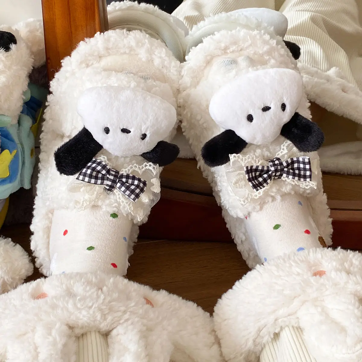 Winter Furry Bow Pacha Dog Flats for Women — feature 26