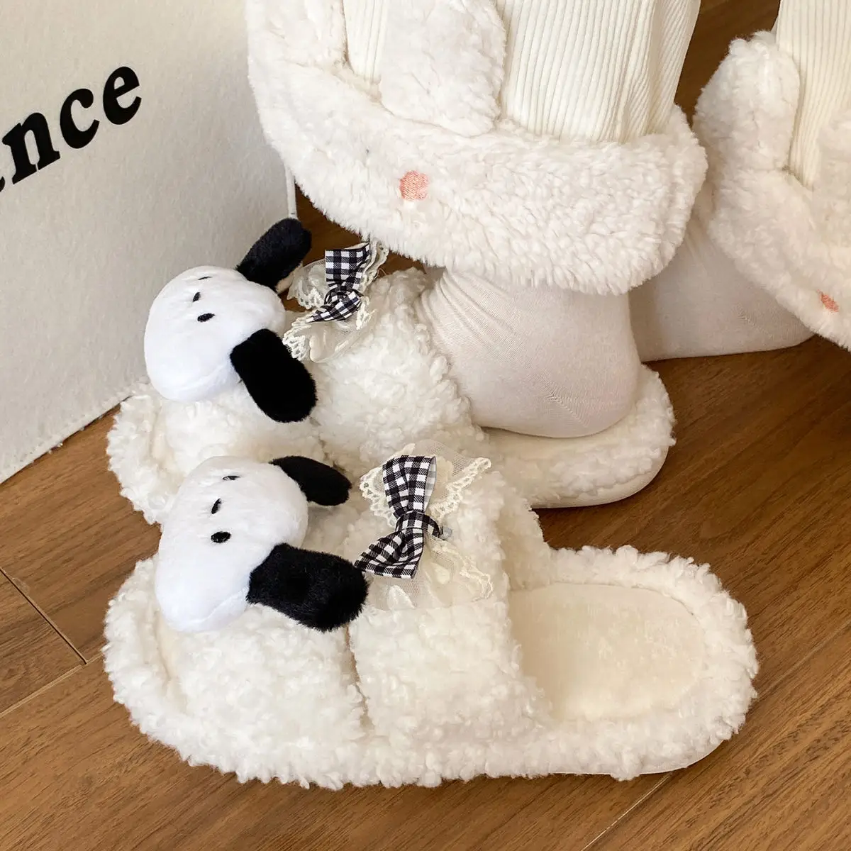 Winter Furry Bow Pacha Dog Flats for Women — feature 28