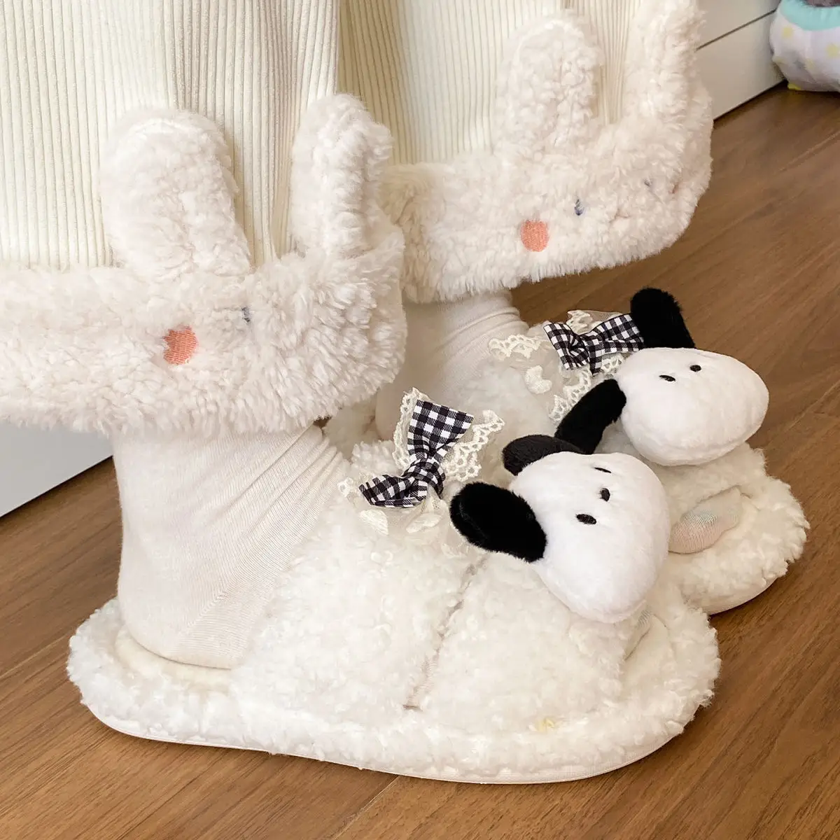 Winter Furry Bow Pacha Dog Flats for Women — feature 29
