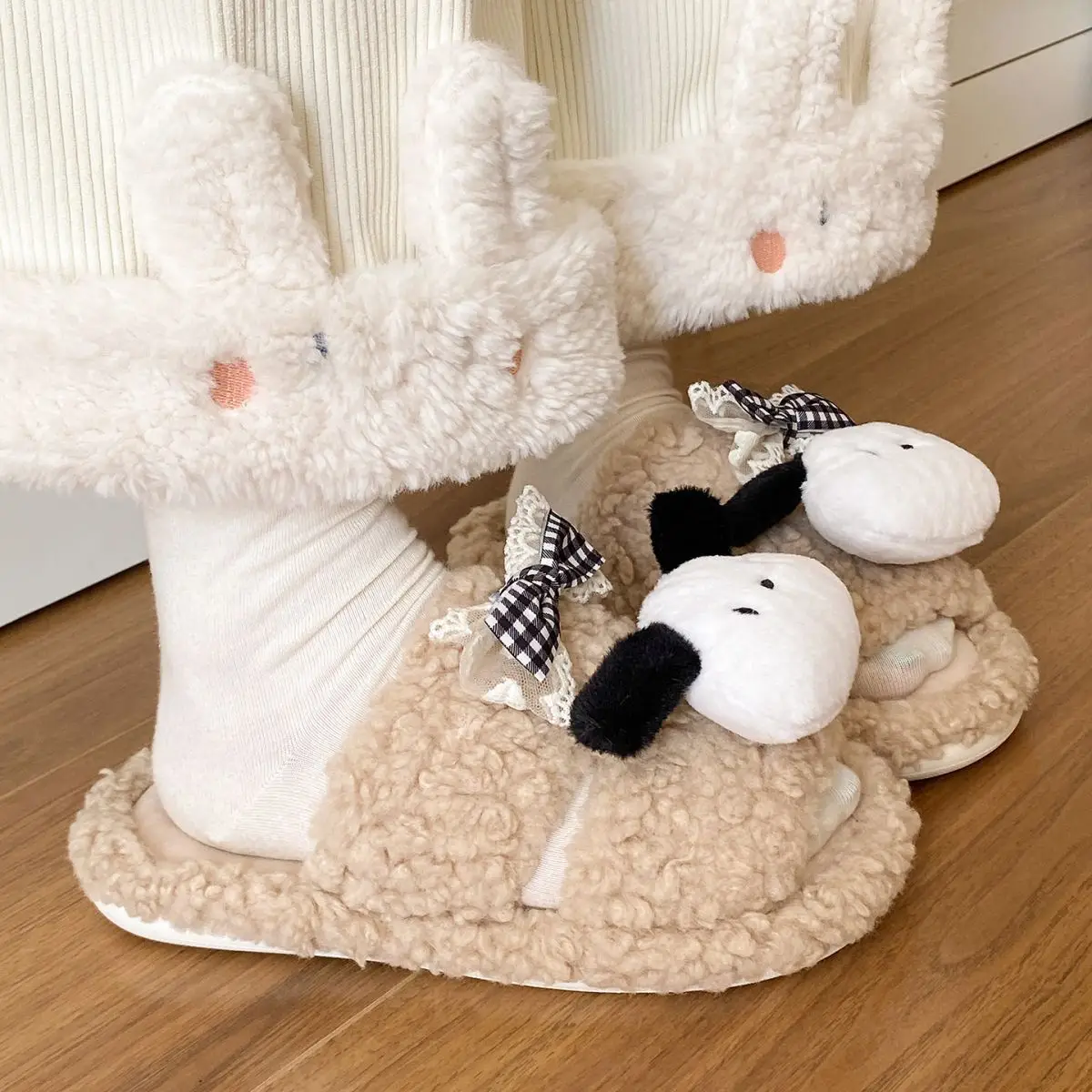 Winter Furry Bow Pacha Dog Flats for Women — feature 30