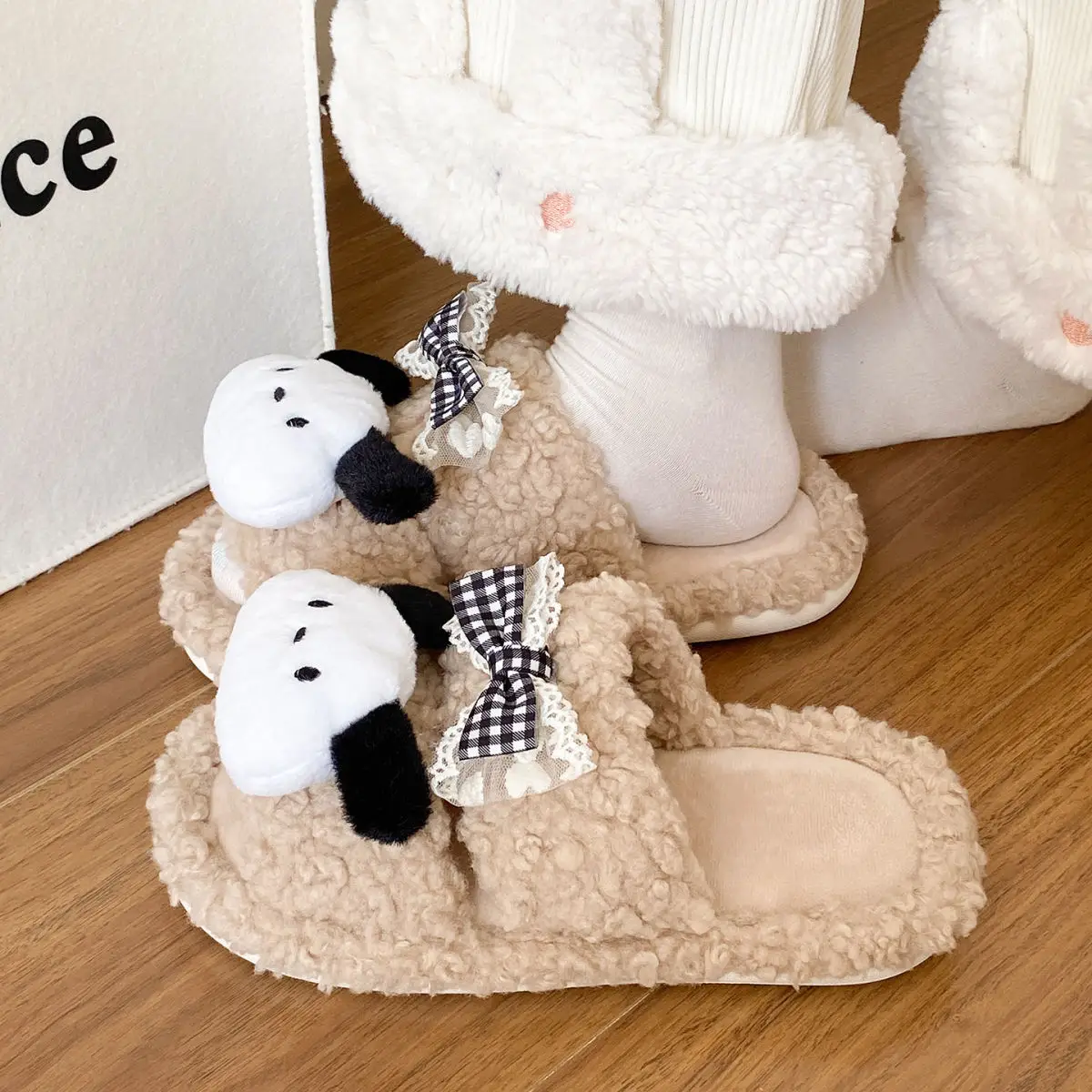 Winter Furry Bow Pacha Dog Flats for Women — feature 31