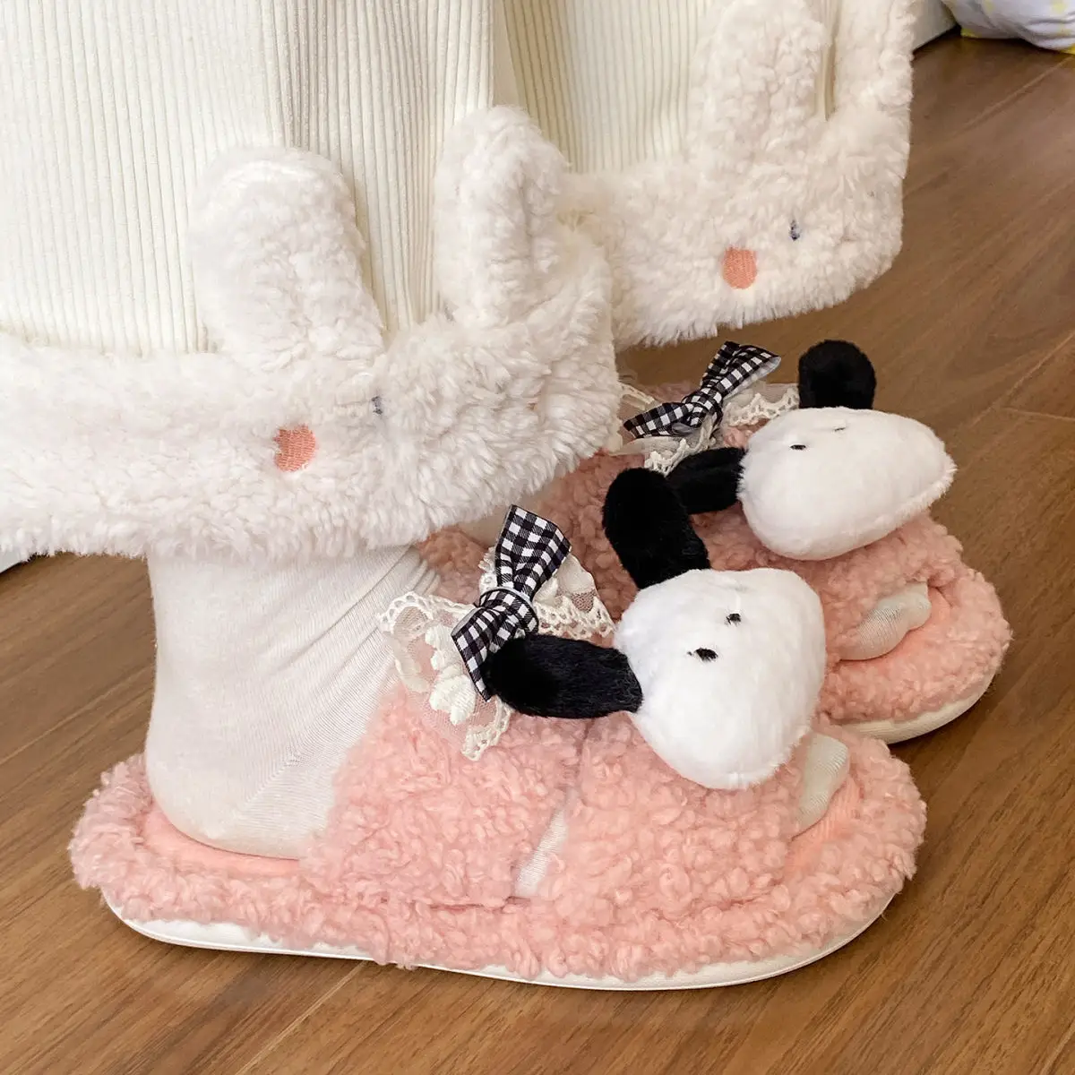 Winter Furry Bow Pacha Dog Flats for Women — feature 33