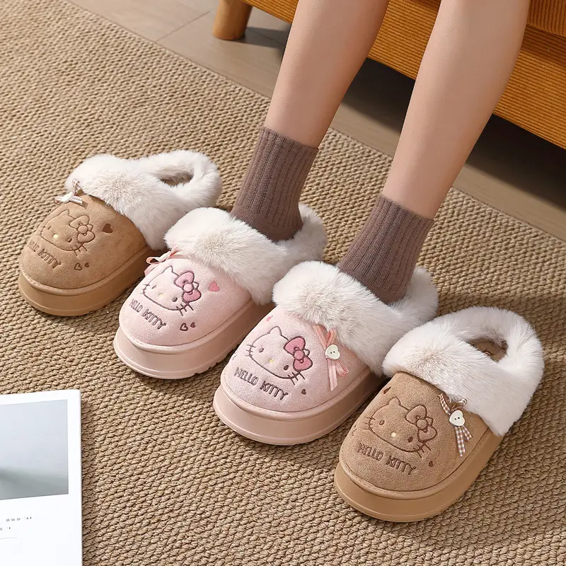 Thick-Soled Super Cute Cotton Slippers for Women Winter New Home Indoor Cartoon Kitten Warm Plush Cotton Slippers Wholesale - Image 6