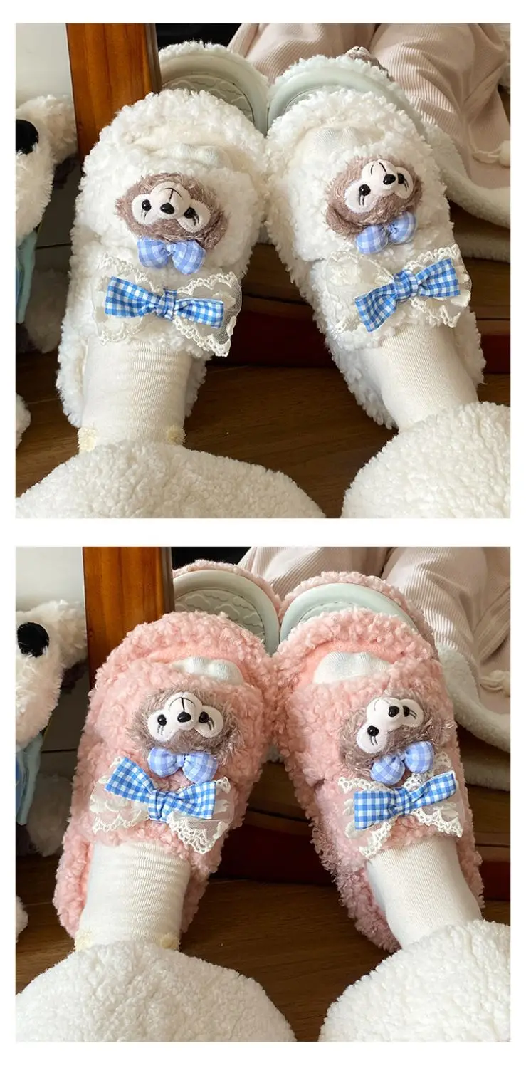 Cartoon Bear Fur Slippers Warm Cotton Non-Tiring — feature 13