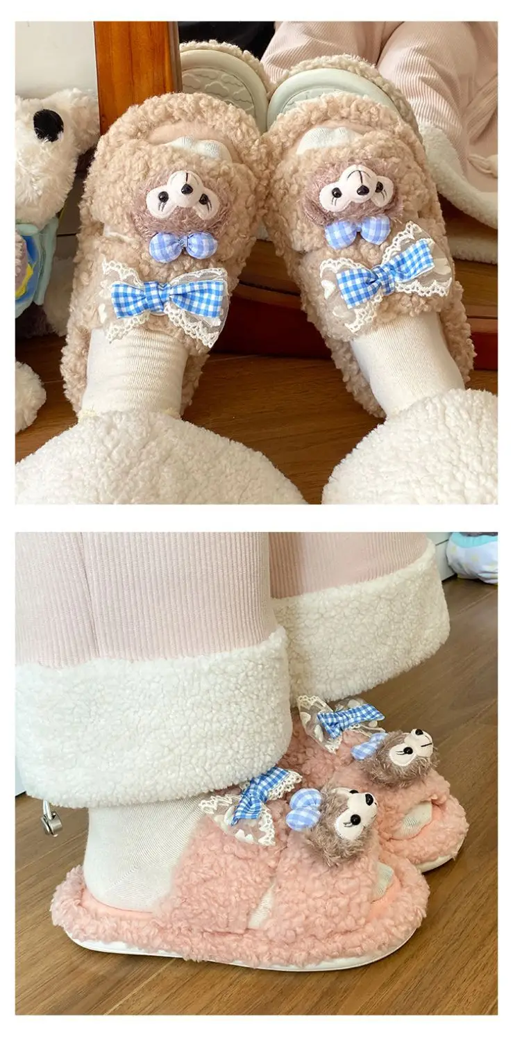 Cartoon Bear Fur Slippers Warm Cotton Non-Tiring — feature 14