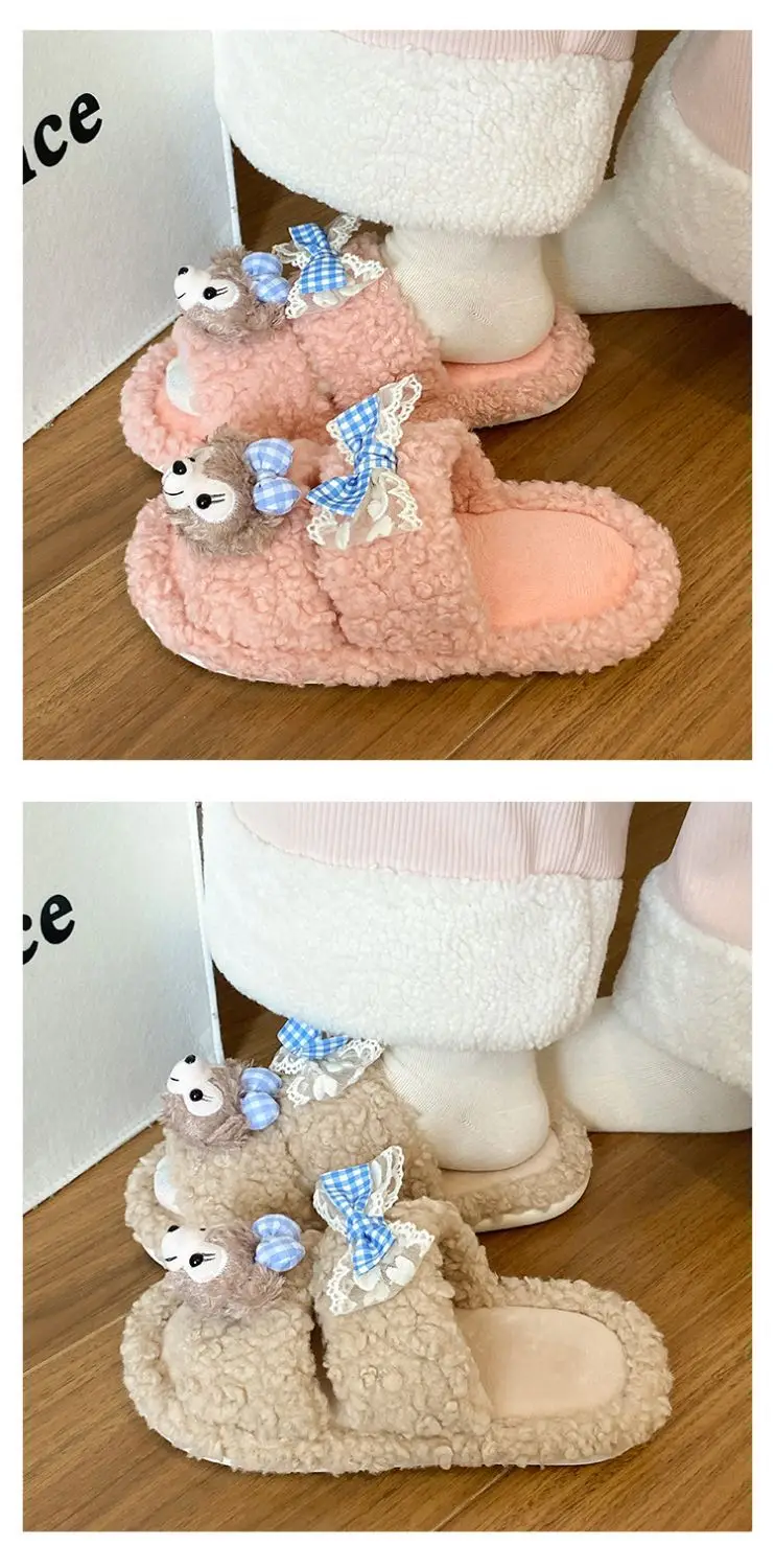 Cartoon Bear Fur Slippers Warm Cotton Non-Tiring — feature 15