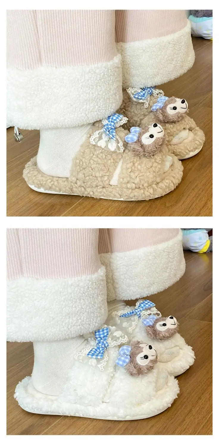 Cartoon Bear Fur Slippers Warm Cotton Non-Tiring — feature 16