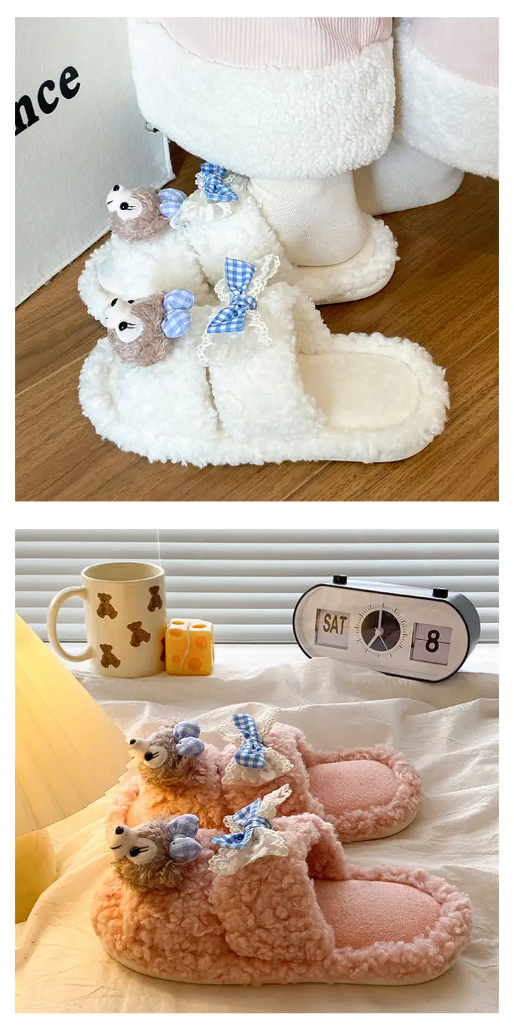 Cartoon Bear Fur Slippers Warm Cotton Non-Tiring — feature 17