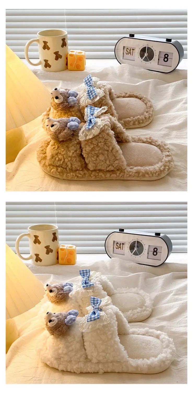Cartoon Bear Fur Slippers Warm Cotton Non-Tiring — feature 18