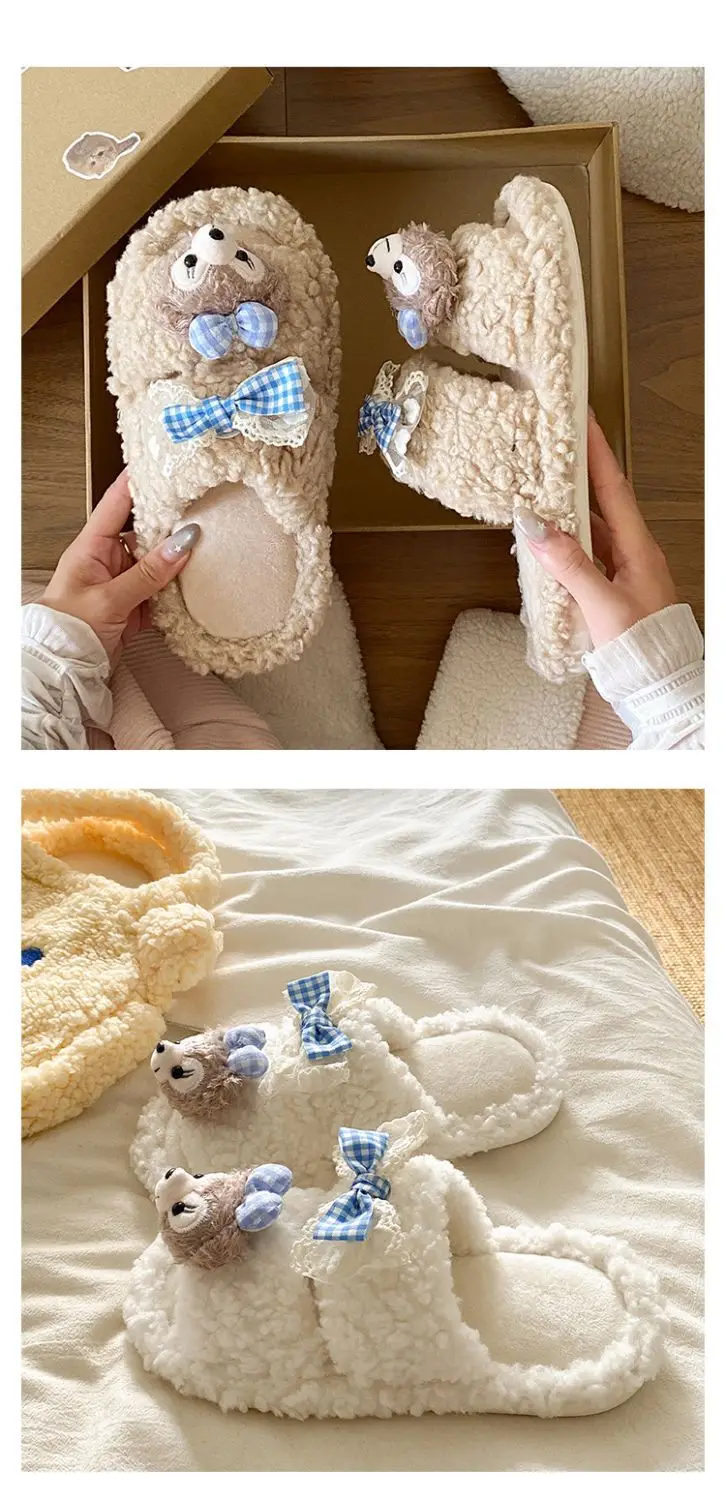 Cartoon Bear Fur Slippers Warm Cotton Non-Tiring — feature 20