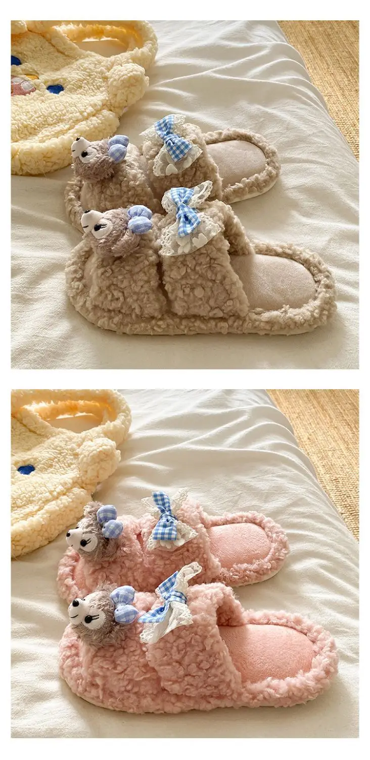 Cartoon Bear Fur Slippers Warm Cotton Non-Tiring — feature 21