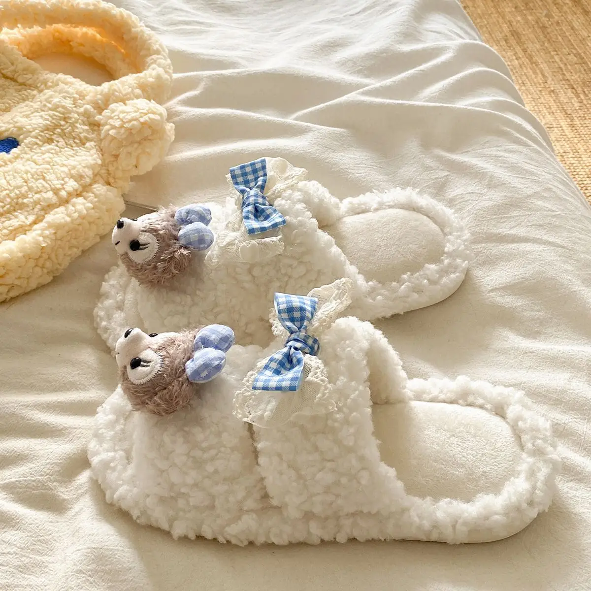 Cartoon Bear Fur Slippers Warm Cotton Non-Tiring — feature 22