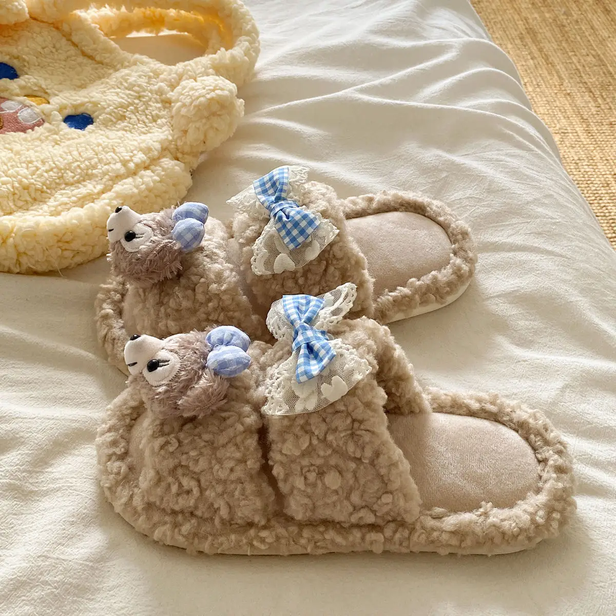 Cartoon Bear Fur Slippers Warm Cotton Non-Tiring — feature 23