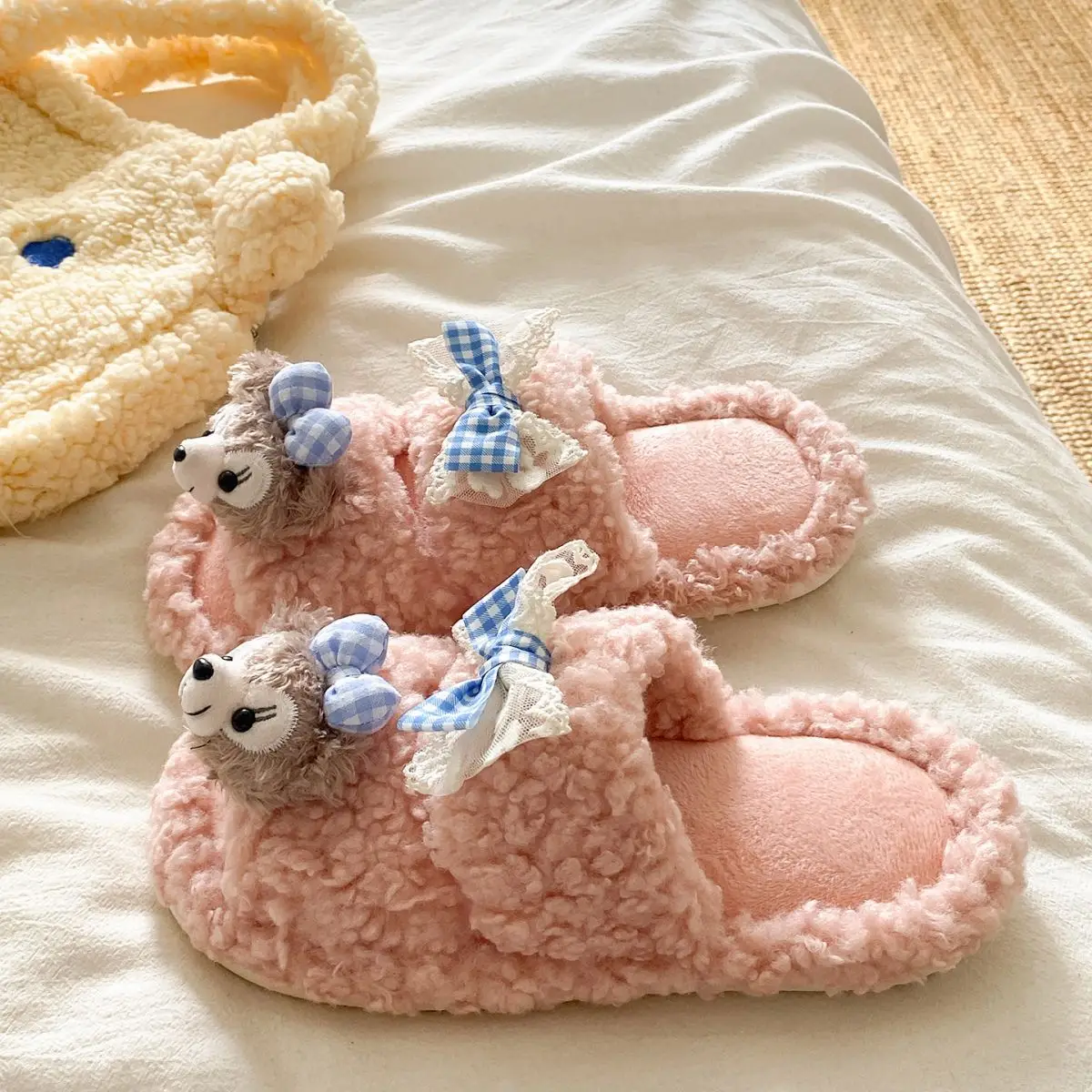 Cartoon Bear Fur Slippers Warm Cotton Non-Tiring — feature 24