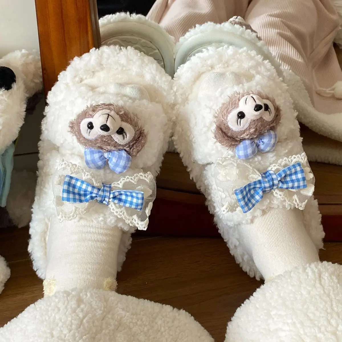 Cartoon Bear Fur Slippers Warm Cotton Non-Tiring — feature 28