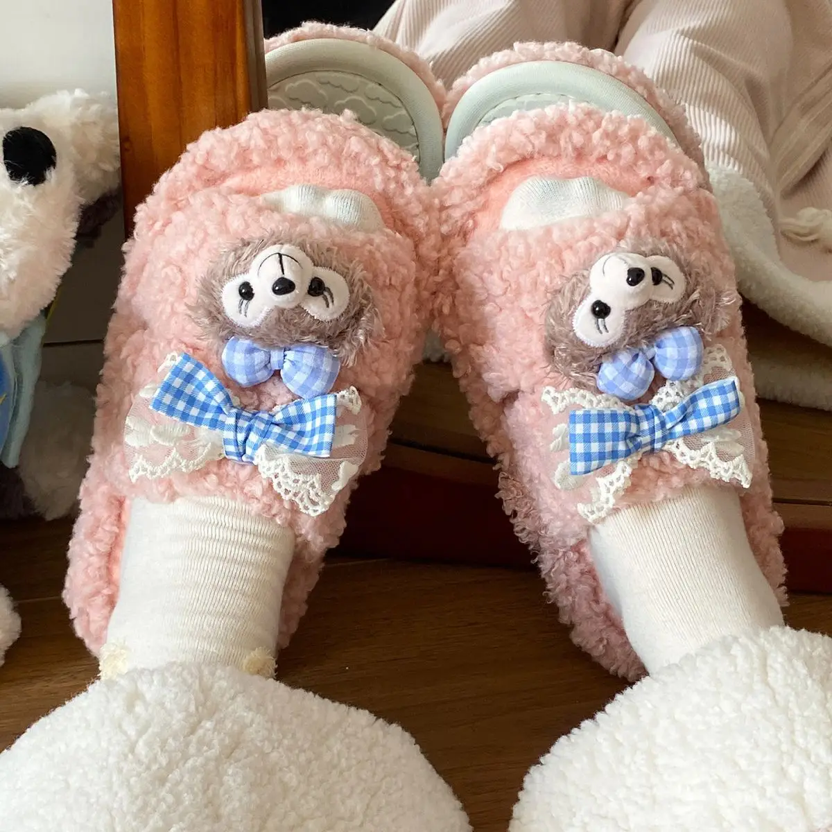 Cartoon Bear Fur Slippers Warm Cotton Non-Tiring — feature 29