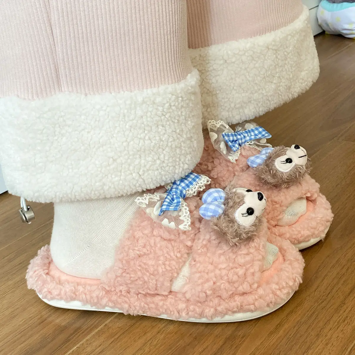 Cartoon Bear Fur Slippers Warm Cotton Non-Tiring — feature 31