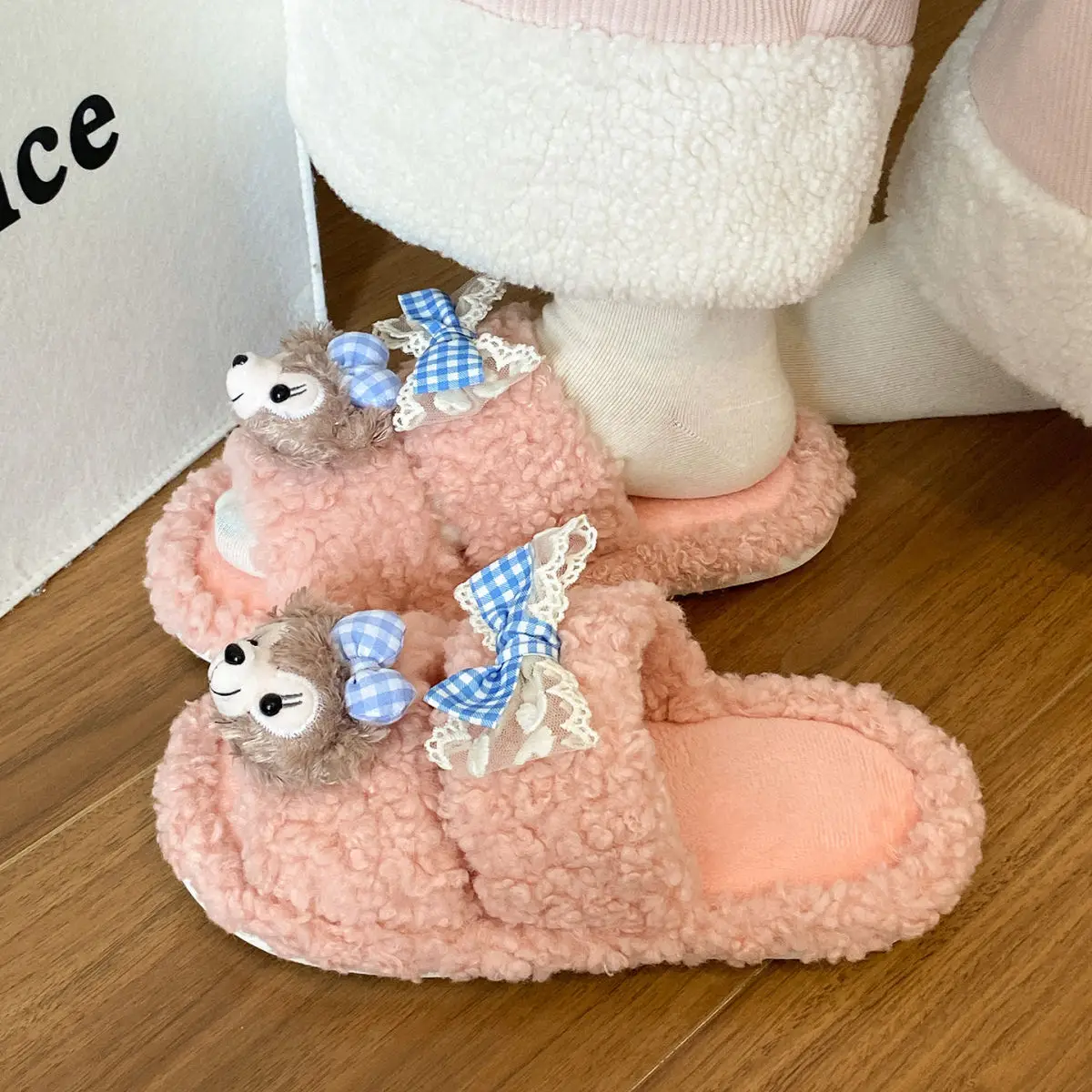 Cartoon Bear Fur Slippers Warm Cotton Non-Tiring — feature 32