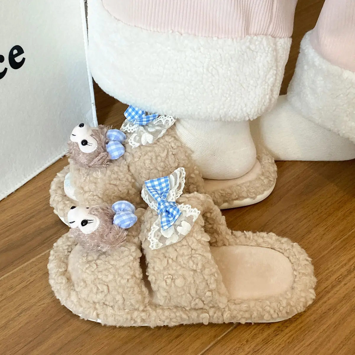 Cartoon Bear Fur Slippers Warm Cotton Non-Tiring — feature 33