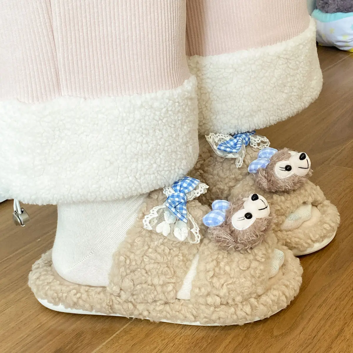 Cartoon Bear Fur Slippers Warm Cotton Non-Tiring — feature 34