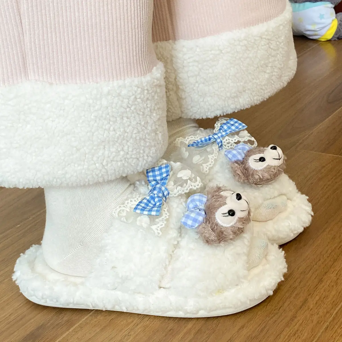 Cartoon Bear Fur Slippers Warm Cotton Non-Tiring — feature 35