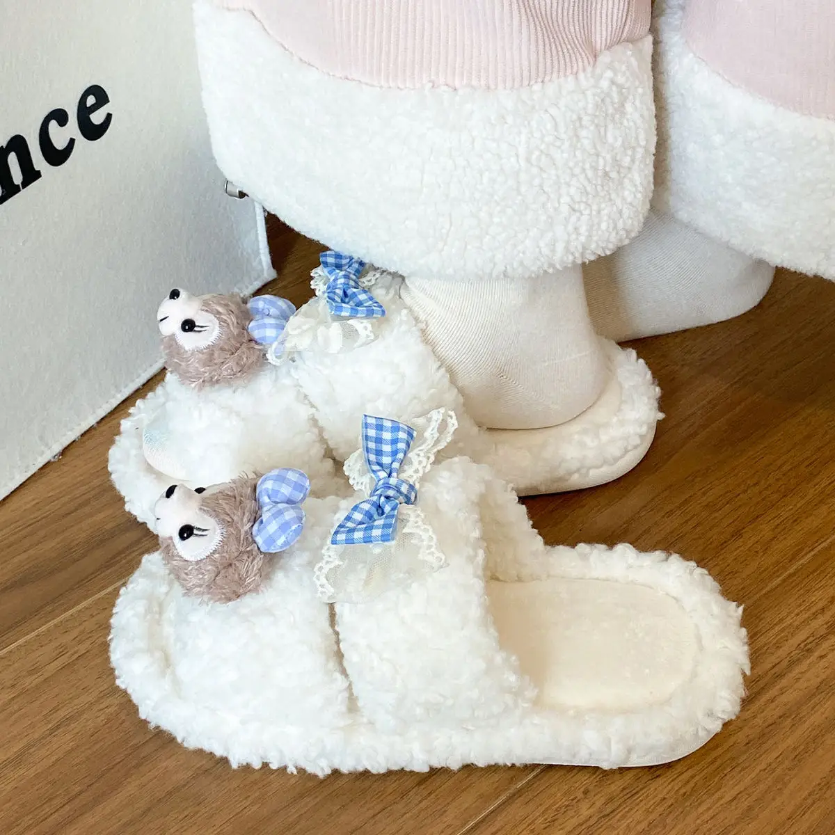 Cartoon Bear Fur Slippers Warm Cotton Non-Tiring — feature 36
