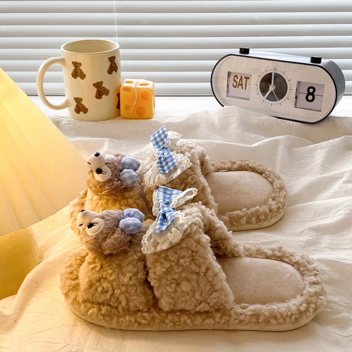 Cartoon Bear Fur Slippers Warm Cotton Non-Tiring — feature 38