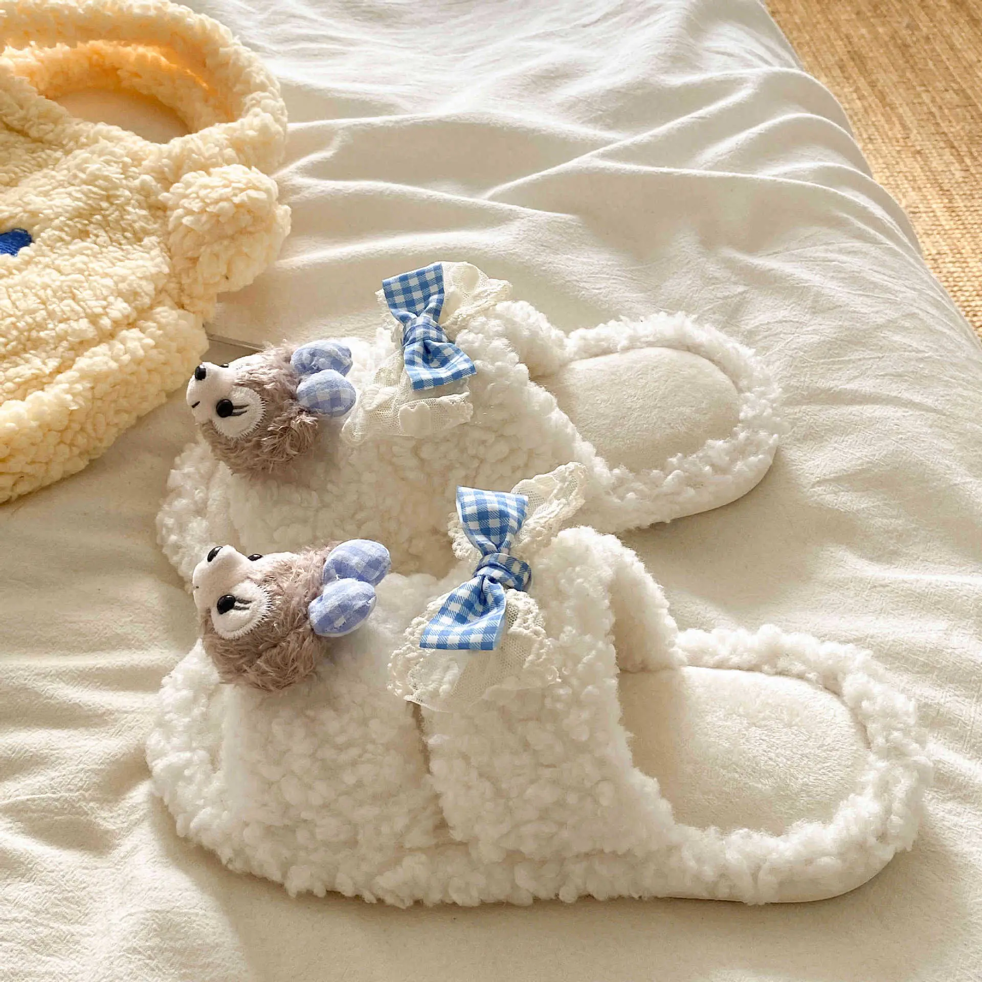 Cartoon Bear Fur Slippers Warm Cotton Non-Tiring - Image 2
