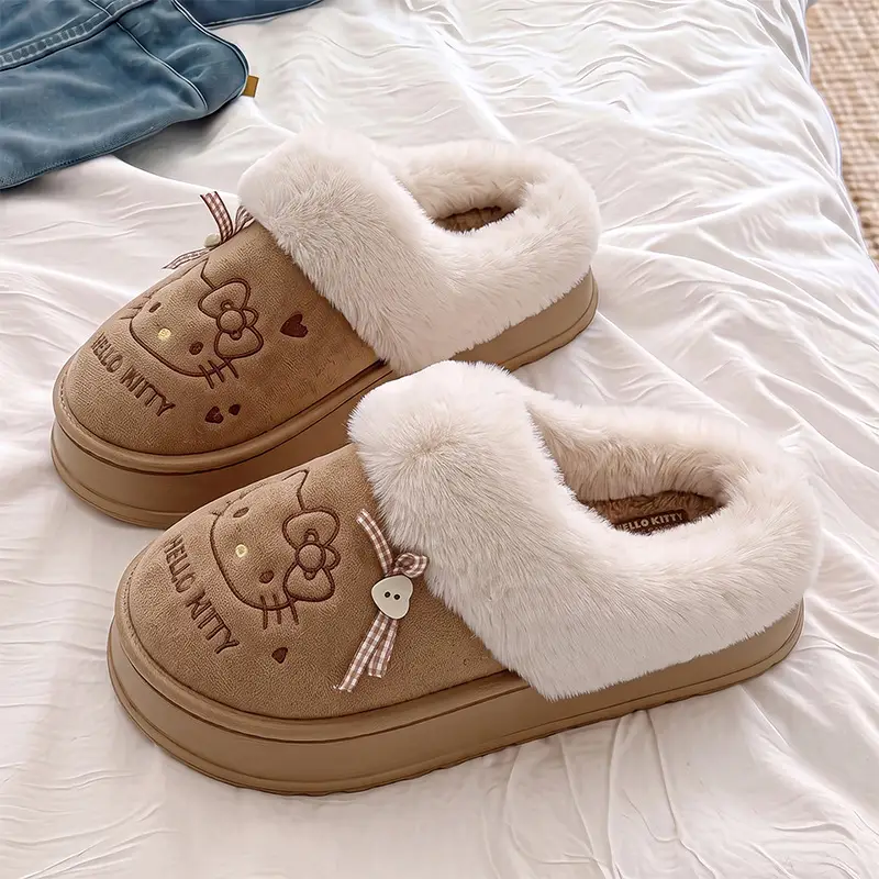 Cute Cotton Slippers for Women Winter Home Indoor Cartoon Fur Slippers Kitten Warm Plus Velvet Parent-Child Cotton Slippers Wholesale - Image 7