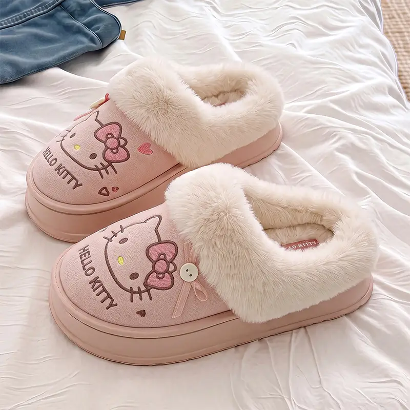 Cute Cotton Slippers for Women Winter Home Indoor Cartoon Fur Slippers Kitten Warm Plus Velvet Parent-Child Cotton Slippers Wholesale - Image 9