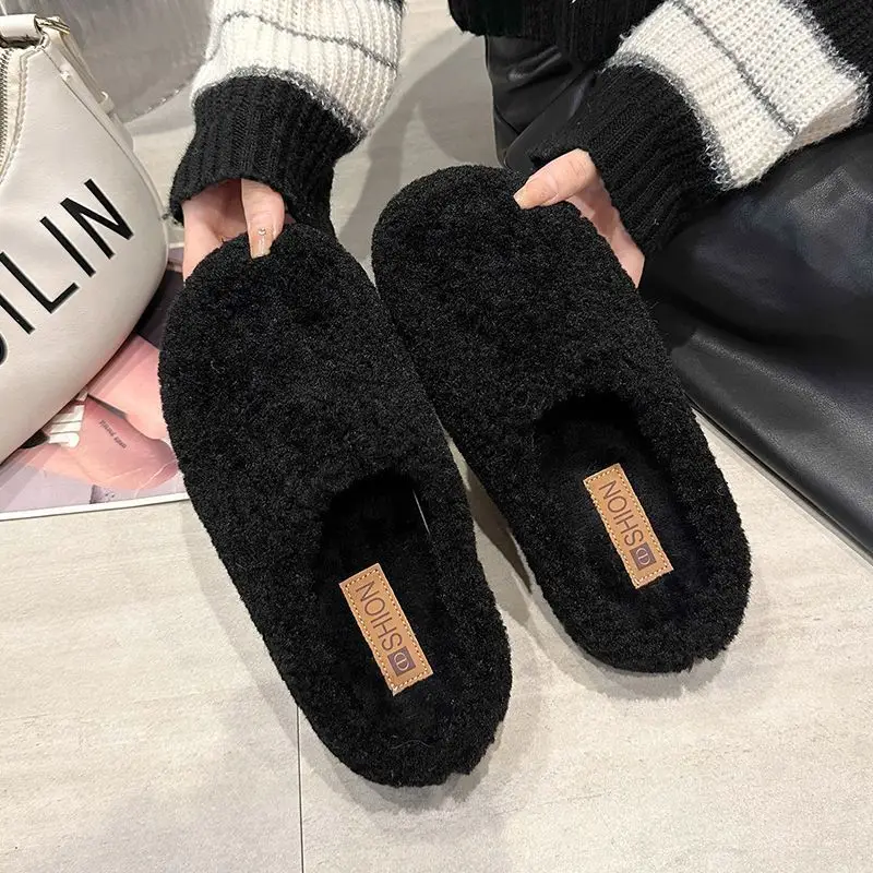 2025 New Autumn and Winter Baotou Fur Slippers for Women to Wear Flat-Soled Plush Warm Indoor Cotton Slippers Wholesale