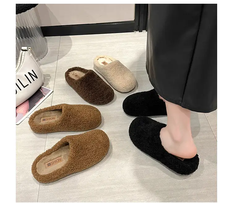 2025 New Autumn and Winter Baotou Fur Slippers for Women to Wear Flat-Soled Plush Warm Indoor Cotton Slippers Wholesale — feature 10