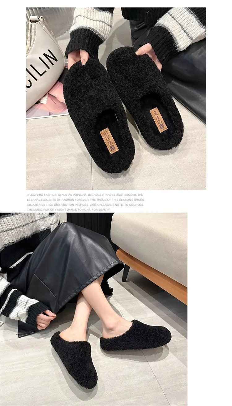 2025 New Autumn and Winter Baotou Fur Slippers for Women to Wear Flat-Soled Plush Warm Indoor Cotton Slippers Wholesale — feature 12