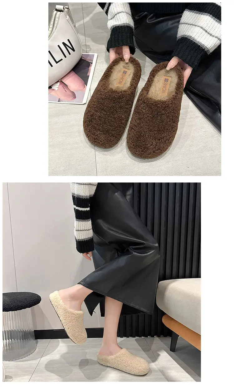 2025 New Autumn and Winter Baotou Fur Slippers for Women to Wear Flat-Soled Plush Warm Indoor Cotton Slippers Wholesale — feature 15