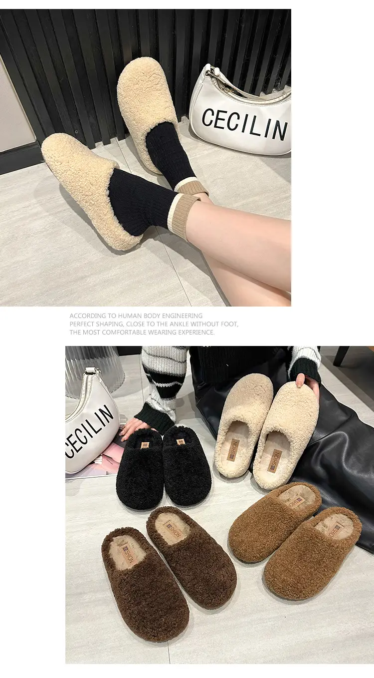2025 New Autumn and Winter Baotou Fur Slippers for Women to Wear Flat-Soled Plush Warm Indoor Cotton Slippers Wholesale — feature 17