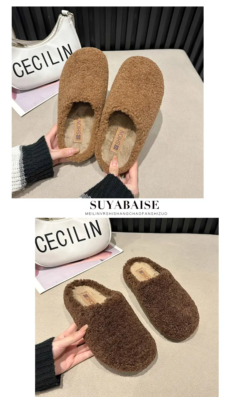 2025 New Autumn and Winter Baotou Fur Slippers for Women to Wear Flat-Soled Plush Warm Indoor Cotton Slippers Wholesale — feature 19