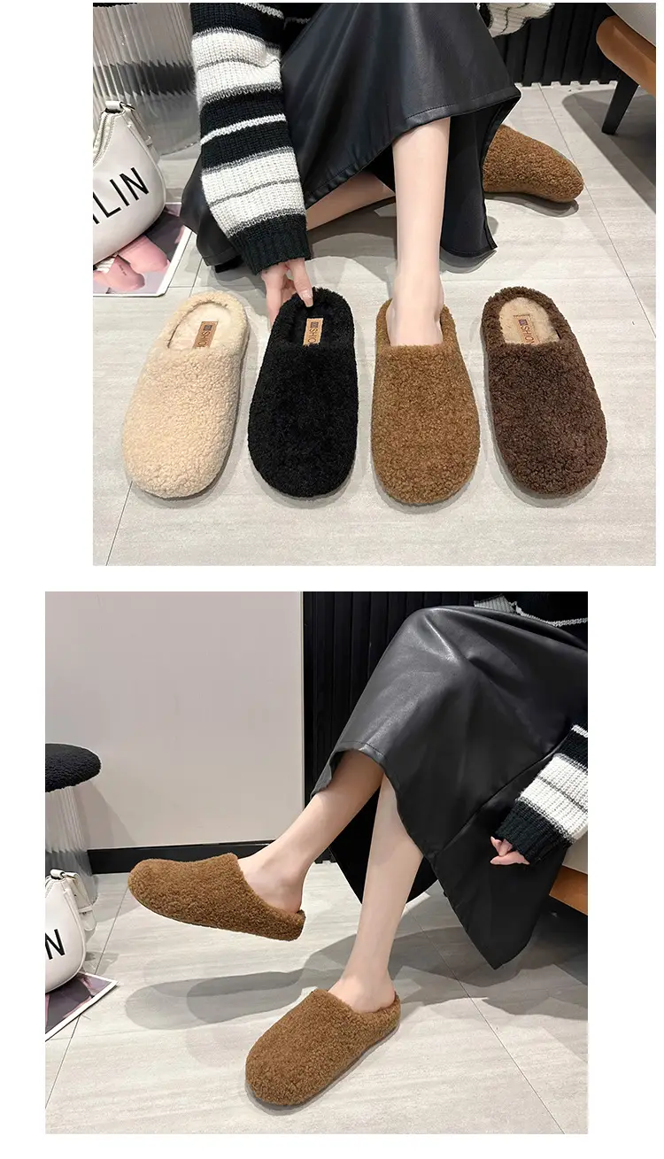 2025 New Autumn and Winter Baotou Fur Slippers for Women to Wear Flat-Soled Plush Warm Indoor Cotton Slippers Wholesale — feature 6