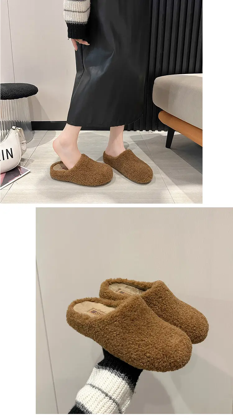 2025 New Autumn and Winter Baotou Fur Slippers for Women to Wear Flat-Soled Plush Warm Indoor Cotton Slippers Wholesale — feature 8