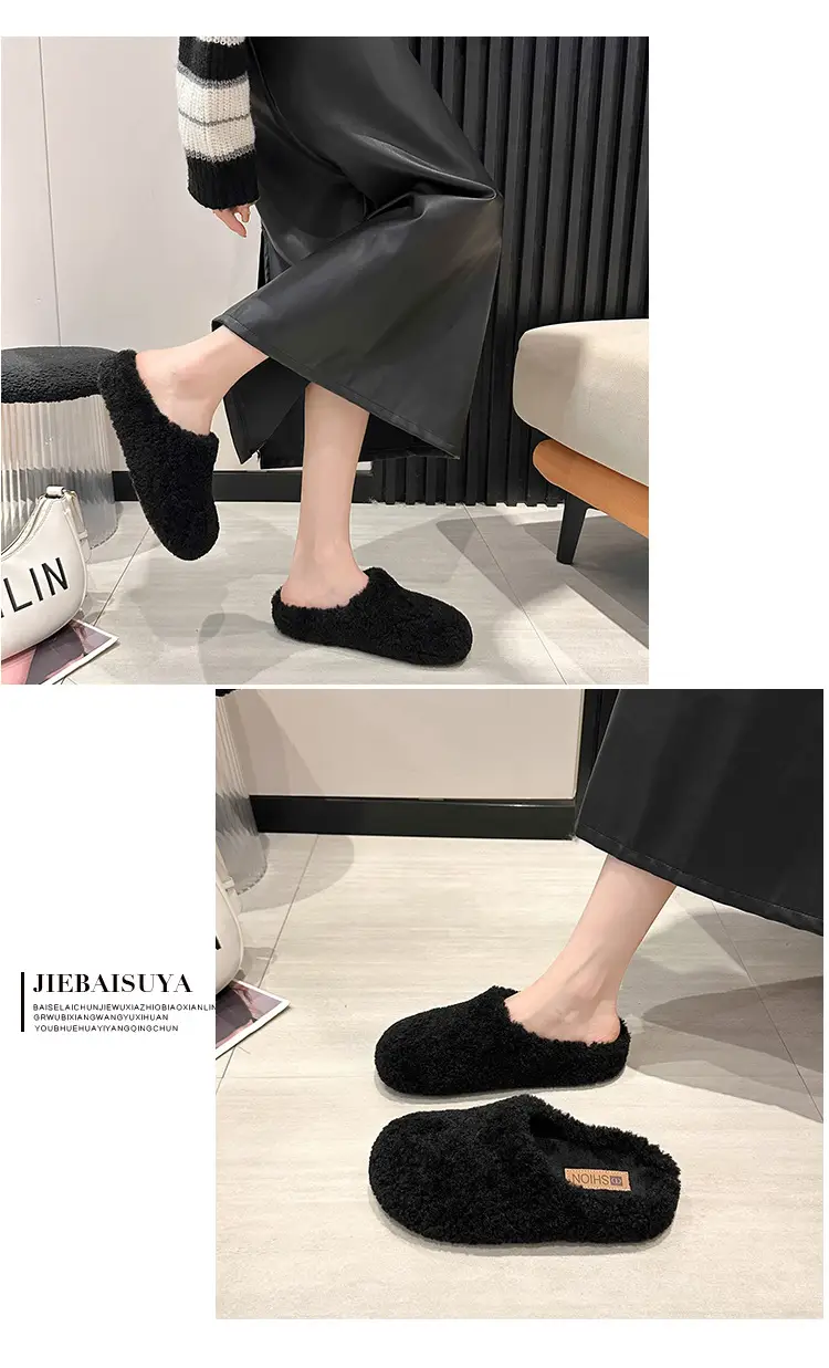 2025 New Autumn and Winter Baotou Fur Slippers for Women to Wear Flat-Soled Plush Warm Indoor Cotton Slippers Wholesale — feature 9