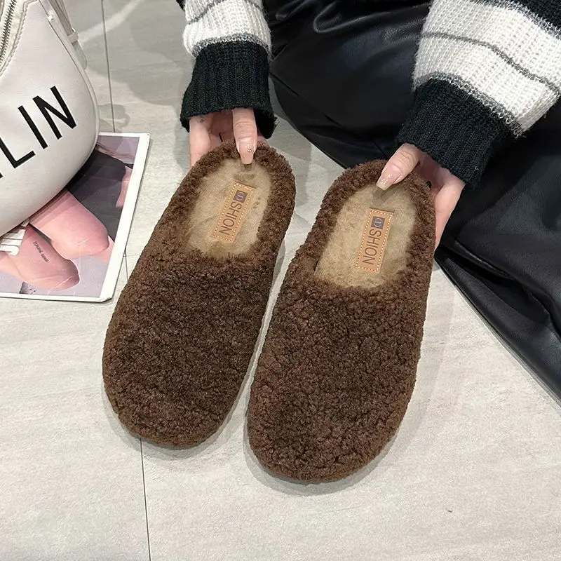 2025 New Autumn and Winter Baotou Fur Slippers for Women to Wear Flat-Soled Plush Warm Indoor Cotton Slippers Wholesale