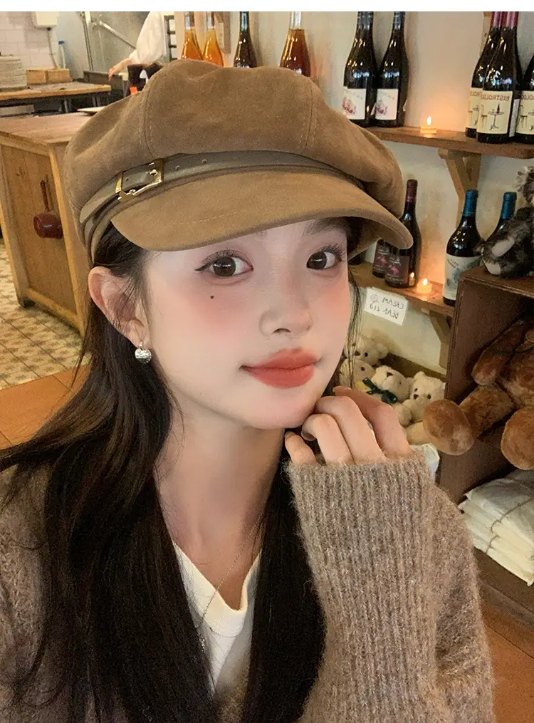 Vintage Suede Octagonal Hat for Women Autumn Winter Retro British Style — feature 1