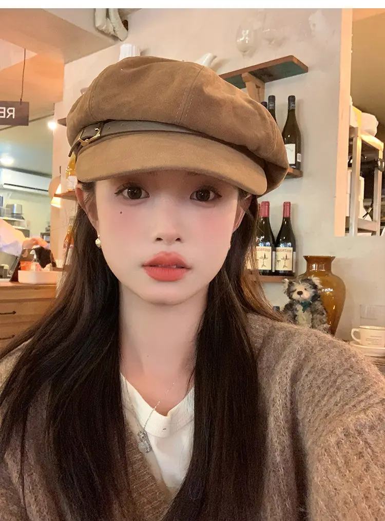 Vintage Suede Octagonal Hat for Women Autumn Winter Retro British Style — feature 11
