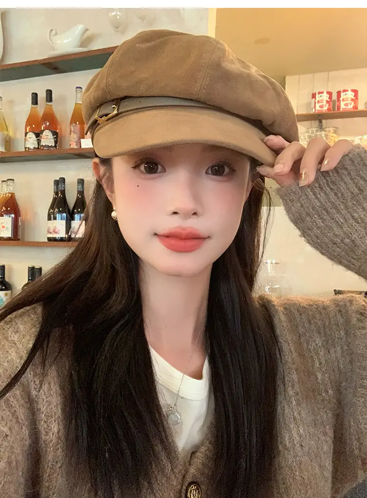 Vintage Suede Octagonal Hat for Women Autumn Winter Retro British Style — feature 12