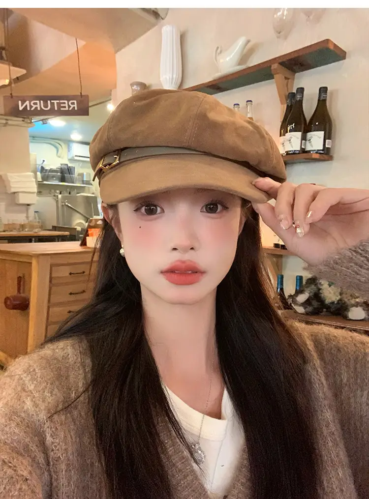 Vintage Suede Octagonal Hat for Women Autumn Winter Retro British Style — feature 14