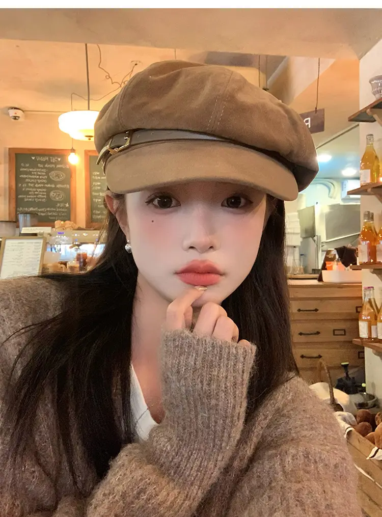 Vintage Suede Octagonal Hat for Women Autumn Winter Retro British Style — feature 3