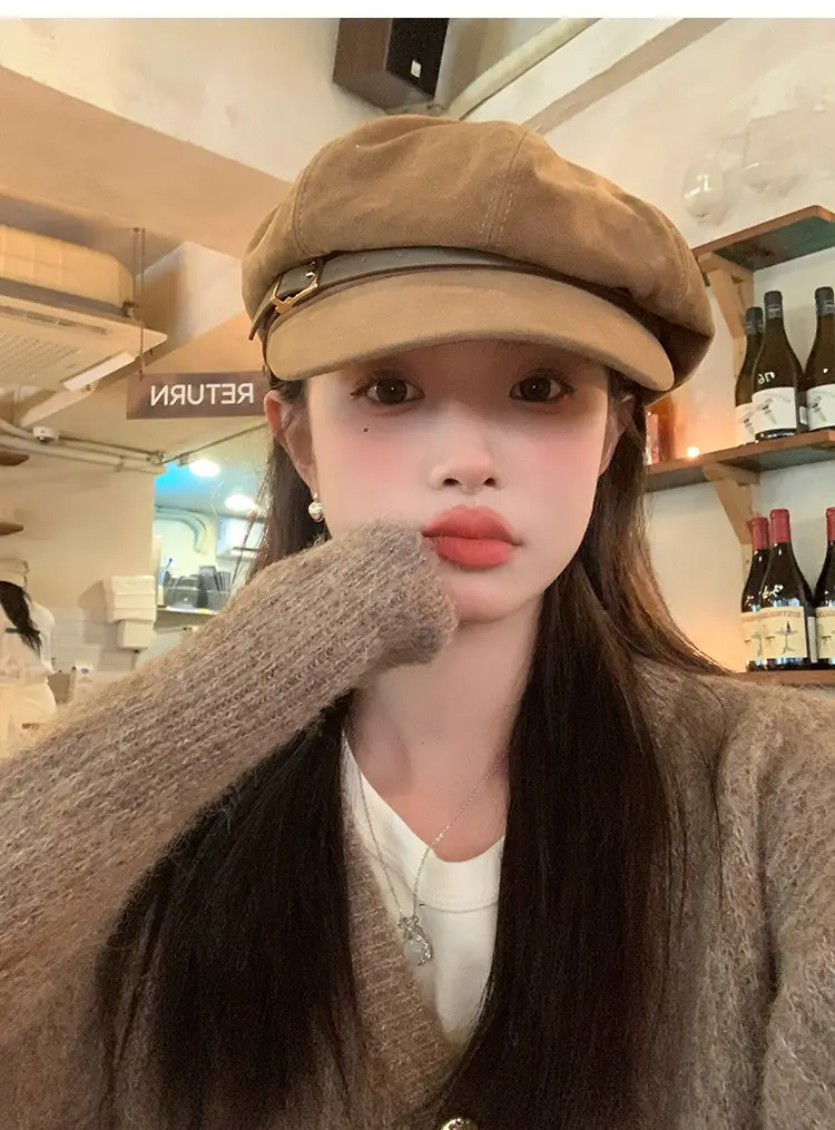 Vintage Suede Octagonal Hat for Women Autumn Winter Retro British Style — feature 5