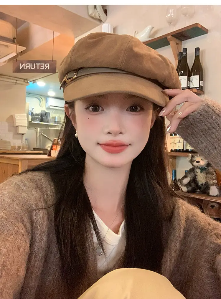Vintage Suede Octagonal Hat for Women Autumn Winter Retro British Style — feature 6